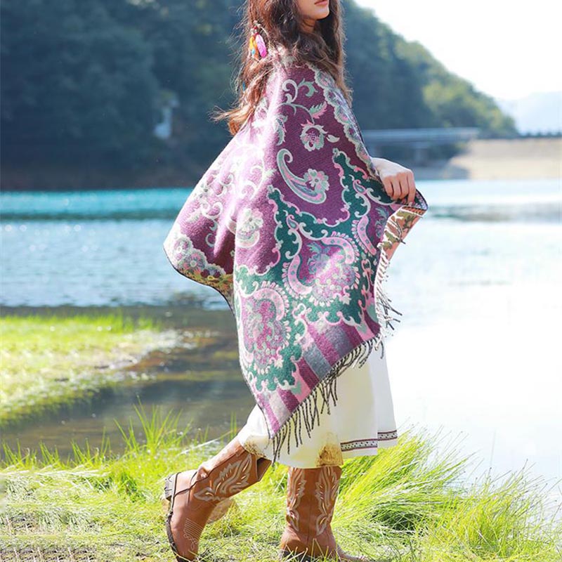 Buddha Stones Tybetańskie Kwiaty Liście Gałąź Projekt Chwost Chustka Przytulny Podróżny Szalik Otulacz - image 12