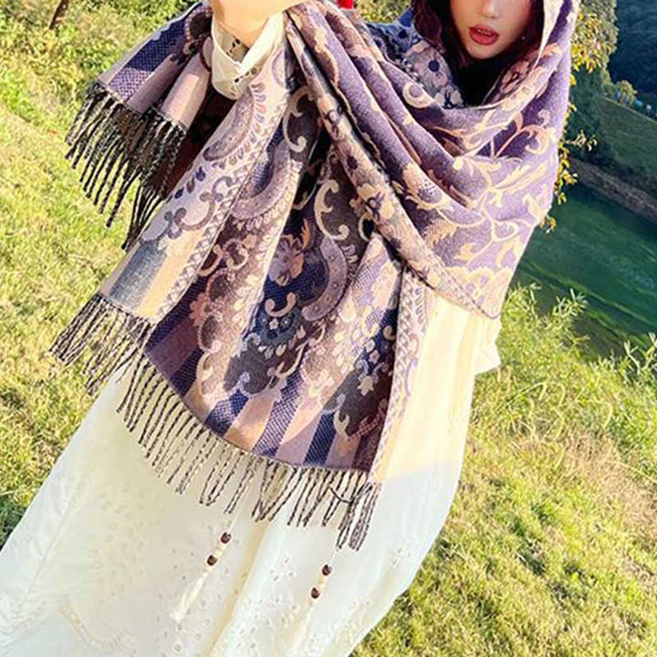 Buddha Stones Tybetańskie Kwiaty Liście Gałąź Projekt Chwost Chustka Przytulny Podróżny Szalik Otulacz - image 33