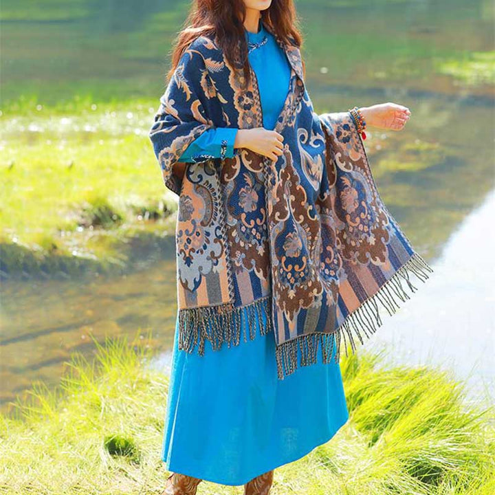 Buddha Stones Tybetańskie Kwiaty Liście Gałąź Projekt Chwost Chustka Przytulny Podróżny Szalik Otulacz - image 39