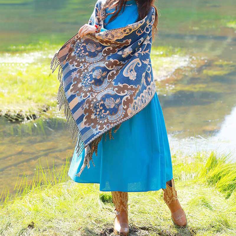 Buddha Stones Tybetańskie Kwiaty Liście Gałąź Projekt Chwost Chustka Przytulny Podróżny Szalik Otulacz - image 38