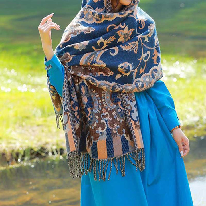 Buddha Stones Tybetańskie Kwiaty Liście Gałąź Projekt Chwost Chustka Przytulny Podróżny Szalik Otulacz - image 37