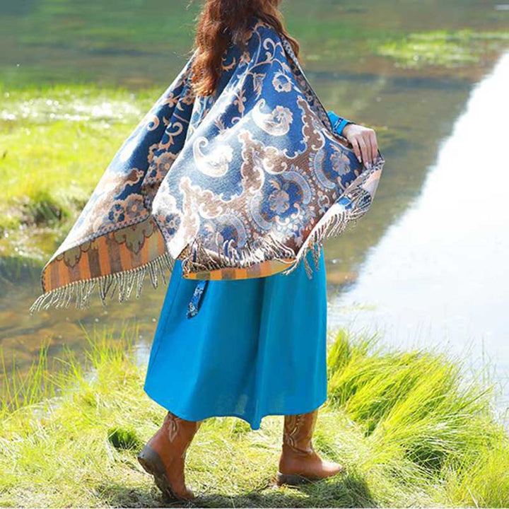 Buddha Stones Tybetańskie Kwiaty Liście Gałąź Projekt Chwost Chustka Przytulny Podróżny Szalik Otulacz - image 43