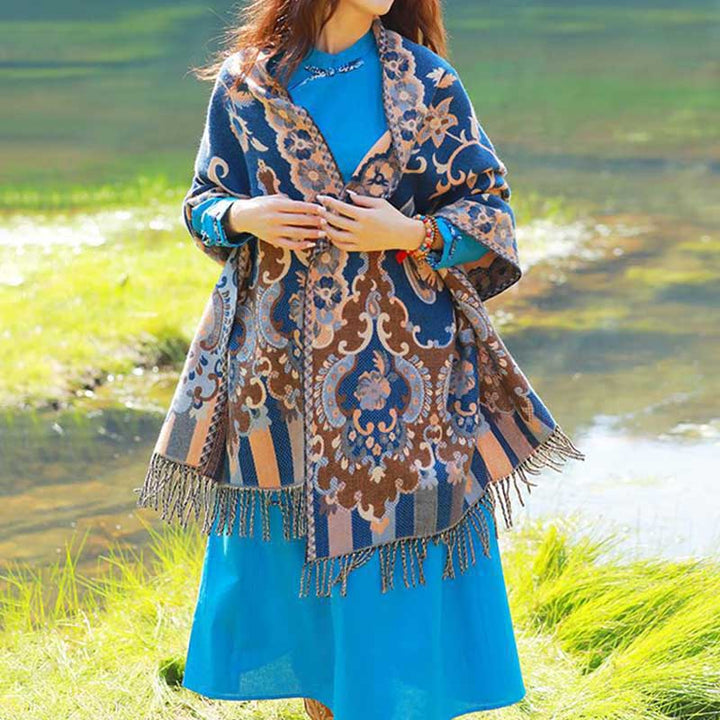 Buddha Stones Tybetańskie Kwiaty Liście Gałąź Projekt Chwost Chustka Przytulny Podróżny Szalik Otulacz - image 36