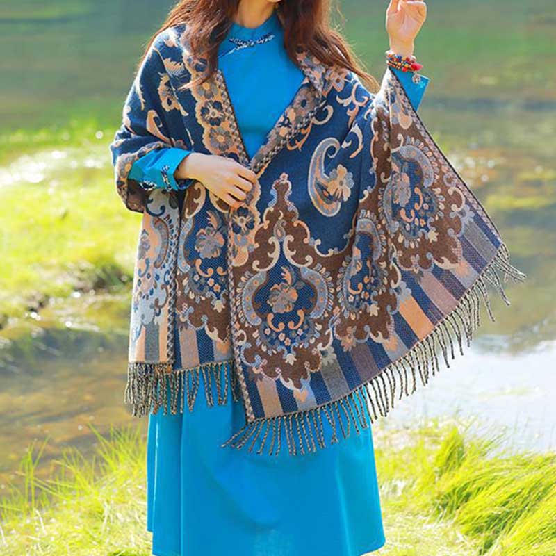 Buddha Stones Tybetańskie Kwiaty Liście Gałąź Projekt Chwost Chustka Przytulny Podróżny Szalik Otulacz - image 40