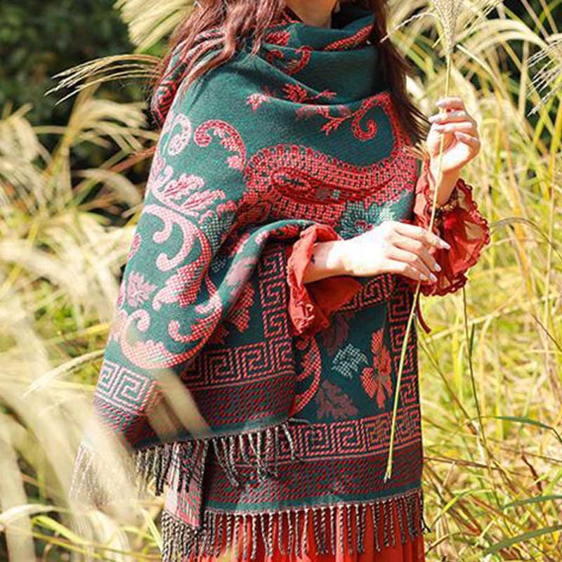 Buddha Stones Tybetańskie Kwiaty Liście Wzór Projekt Szal Przytulny Szal Podróżny Otulacz - image 3