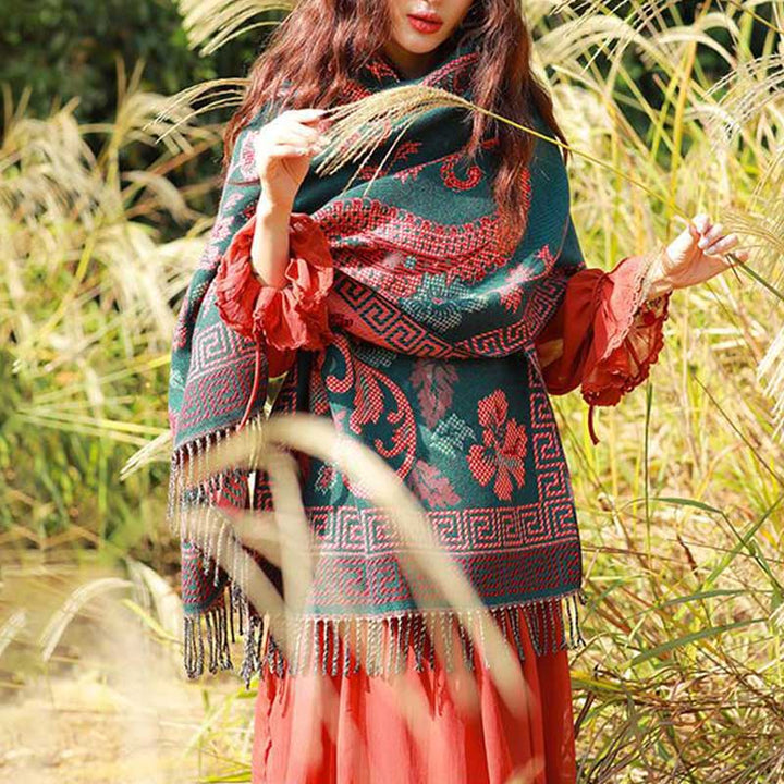 Buddha Stones Tybetańskie Kwiaty Liście Wzór Projekt Szal Przytulny Szal Podróżny Otulacz - image 2