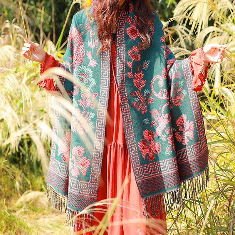 Buddha Stones Tybetańskie Kwiaty Liście Wzór Projekt Szal Przytulny Szal Podróżny Otulacz - image 6