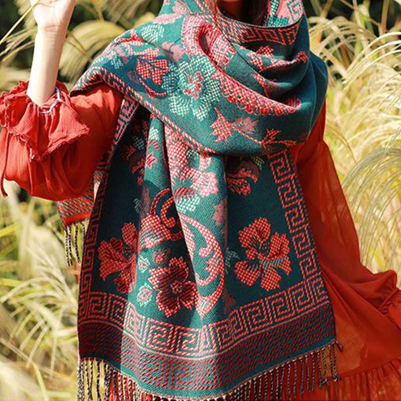 Buddha Stones Tybetańskie Kwiaty Liście Wzór Projekt Szal Przytulny Szal Podróżny Otulacz - image 4