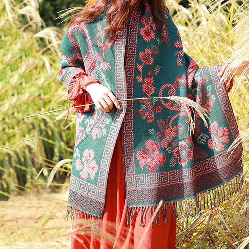 Buddha Stones Tybetańskie Kwiaty Liście Wzór Projekt Szal Przytulny Szal Podróżny Otulacz - image 1