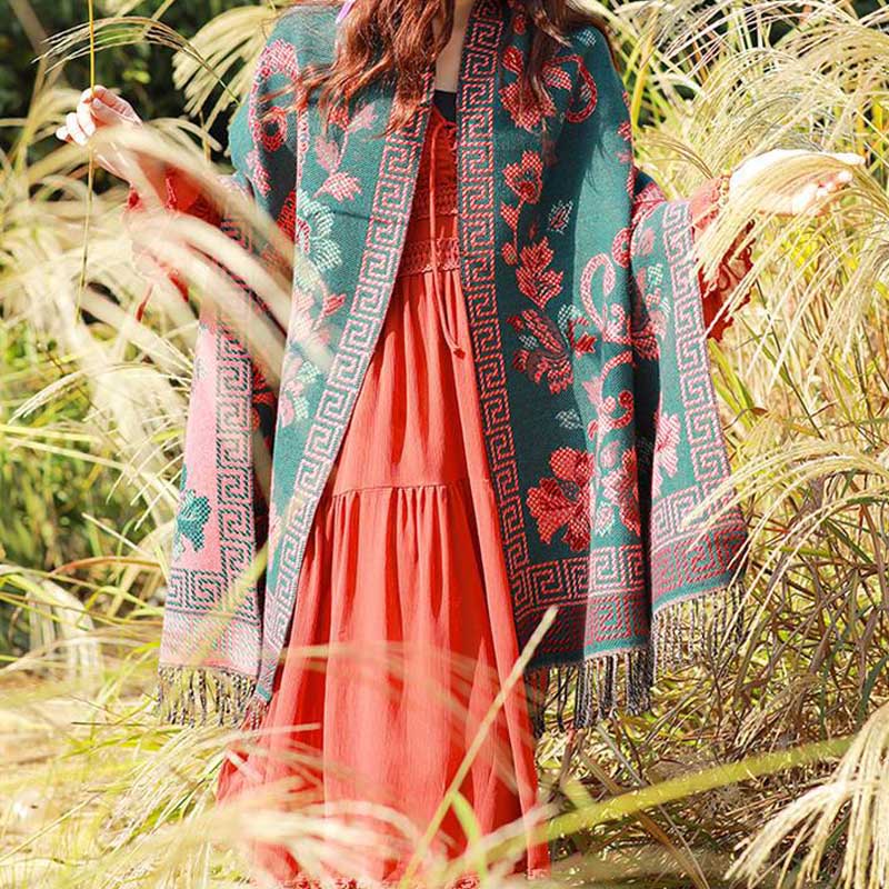 Buddha Stones Tybetańskie Kwiaty Liście Wzór Projekt Szal Przytulny Szal Podróżny Otulacz - image 8