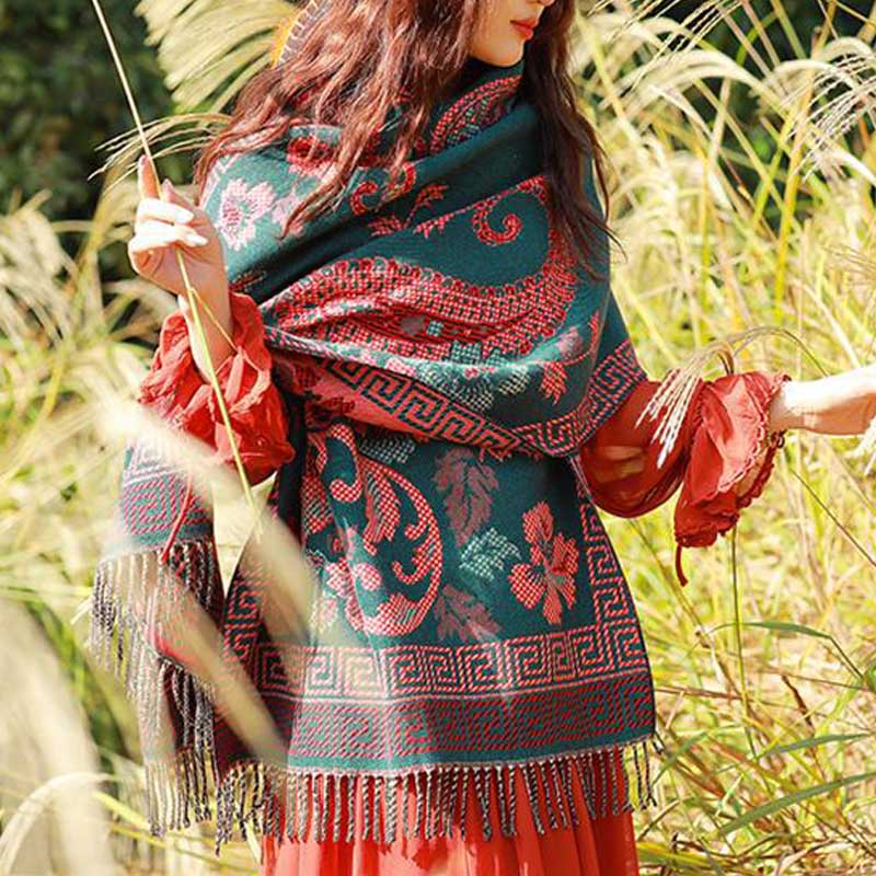 Buddha Stones Tybetańskie Kwiaty Liście Wzór Projekt Szal Przytulny Szal Podróżny Otulacz - image 5