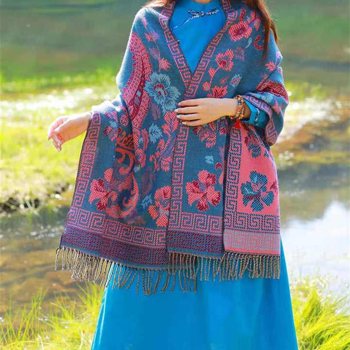 Buddha Stones Tybetańskie Kwiaty Liście Wzór Projekt Szal Przytulny Szal Podróżny Otulacz - image 11