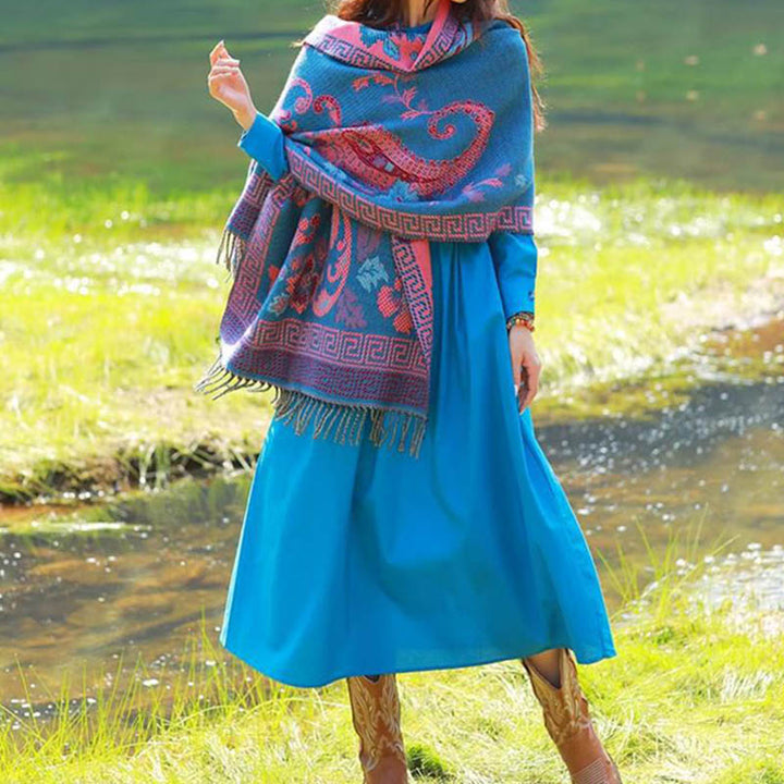 Buddha Stones Tybetańskie Kwiaty Liście Wzór Projekt Szal Przytulny Szal Podróżny Otulacz - image 15