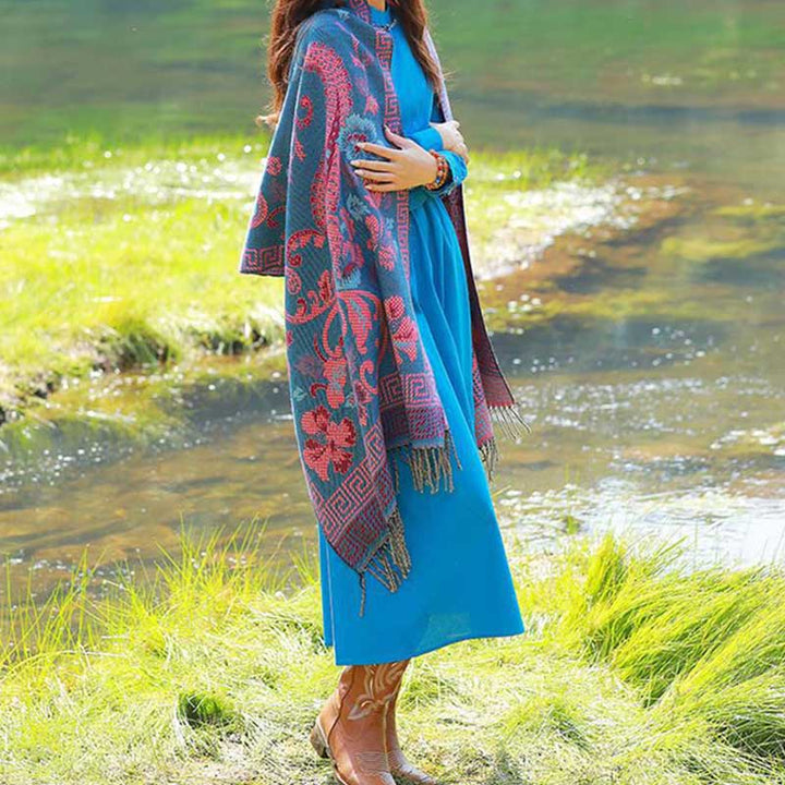 Buddha Stones Tybetańskie Kwiaty Liście Wzór Projekt Szal Przytulny Szal Podróżny Otulacz - image 17