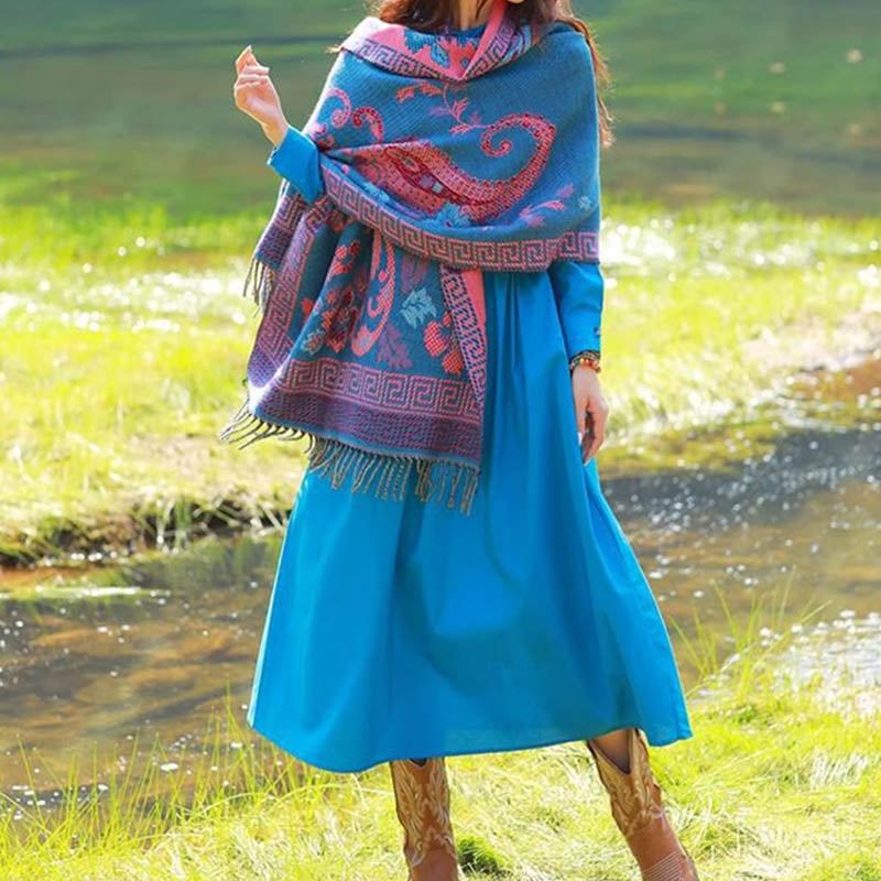 Buddha Stones Tybetańskie Kwiaty Liście Wzór Projekt Szal Przytulny Szal Podróżny Otulacz - image 15