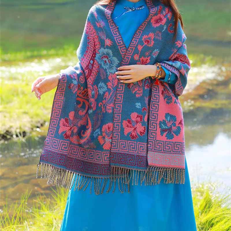 Buddha Stones Tybetańskie Kwiaty Liście Wzór Projekt Szal Przytulny Szal Podróżny Otulacz - image 11