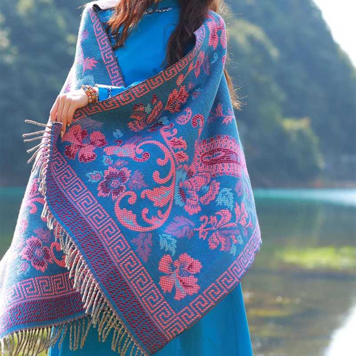 Buddha Stones Tybetańskie Kwiaty Liście Wzór Projekt Szal Przytulny Szal Podróżny Otulacz - image 13