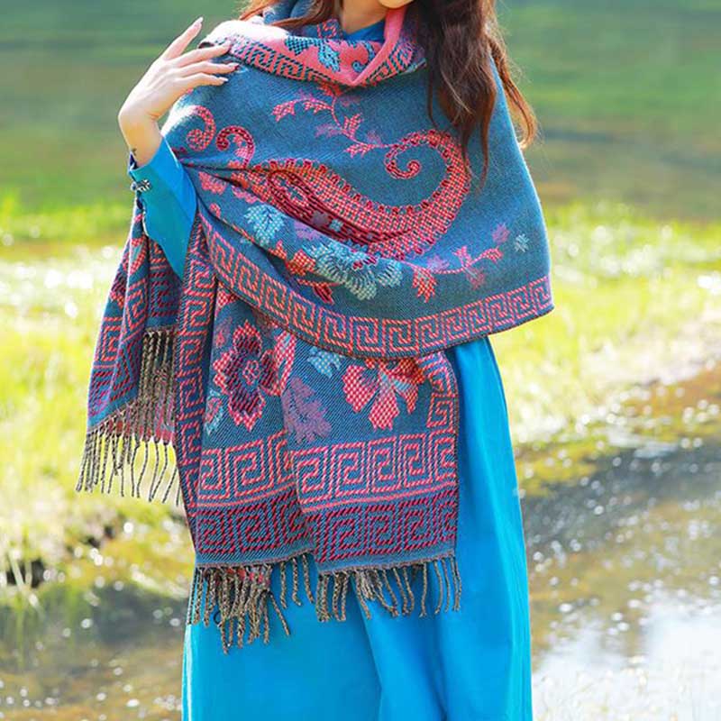 Buddha Stones Tybetańskie Kwiaty Liście Wzór Projekt Szal Przytulny Szal Podróżny Otulacz - image 10