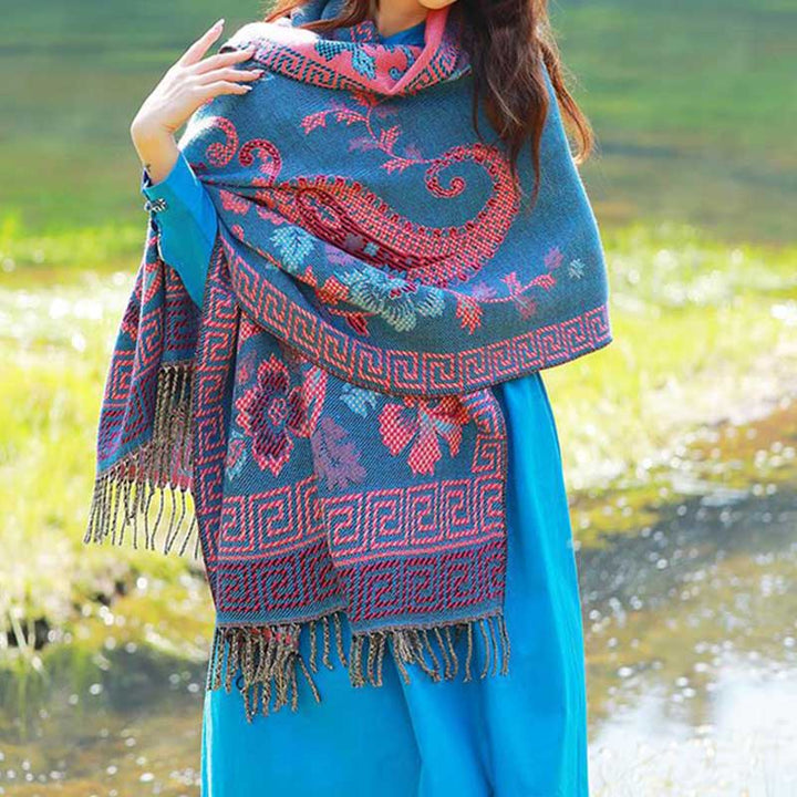 Buddha Stones Tybetańskie Kwiaty Liście Wzór Projekt Szal Przytulny Szal Podróżny Otulacz - image 10