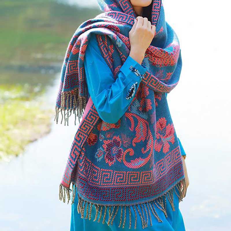 Buddha Stones Tybetańskie Kwiaty Liście Wzór Projekt Szal Przytulny Szal Podróżny Otulacz - image 14