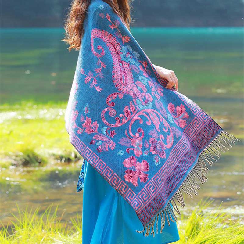 Buddha Stones Tybetańskie Kwiaty Liście Wzór Projekt Szal Przytulny Szal Podróżny Otulacz - image 12