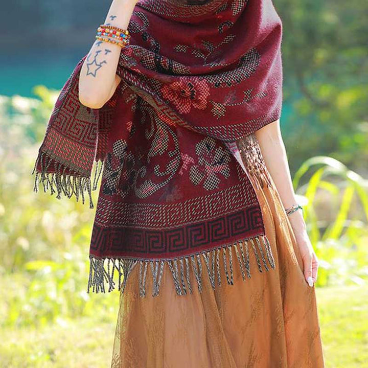 Buddha Stones Tybetańskie Kwiaty Liście Wzór Projekt Szal Przytulny Szal Podróżny Otulacz - image 22