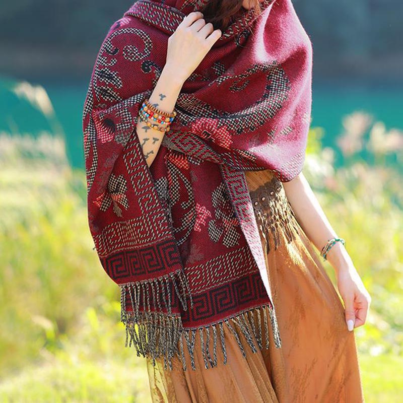 Buddha Stones Tybetańskie Kwiaty Liście Wzór Projekt Szal Przytulny Szal Podróżny Otulacz - image 26