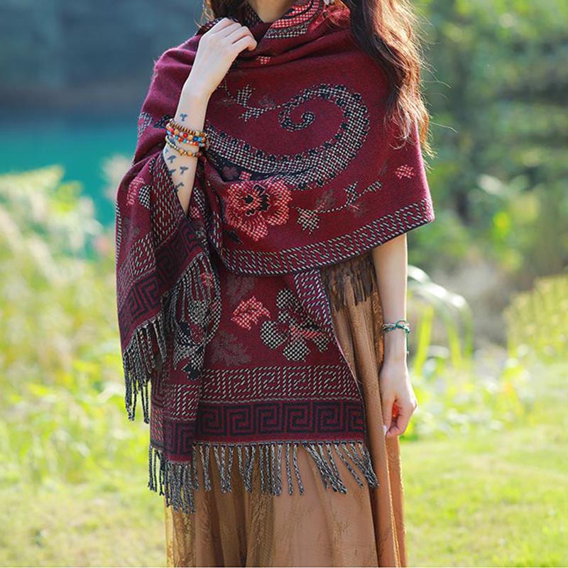 Buddha Stones Tybetańskie Kwiaty Liście Wzór Projekt Szal Przytulny Szal Podróżny Otulacz - image 28