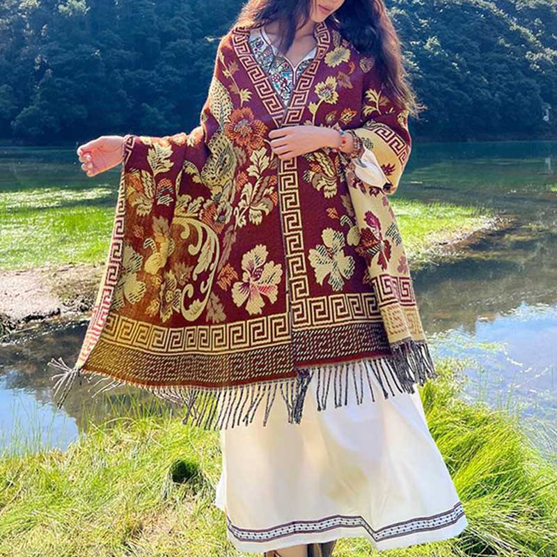 Buddha Stones Tybetańskie Kwiaty Liście Wzór Projekt Szal Przytulny Szal Podróżny Otulacz - image 34