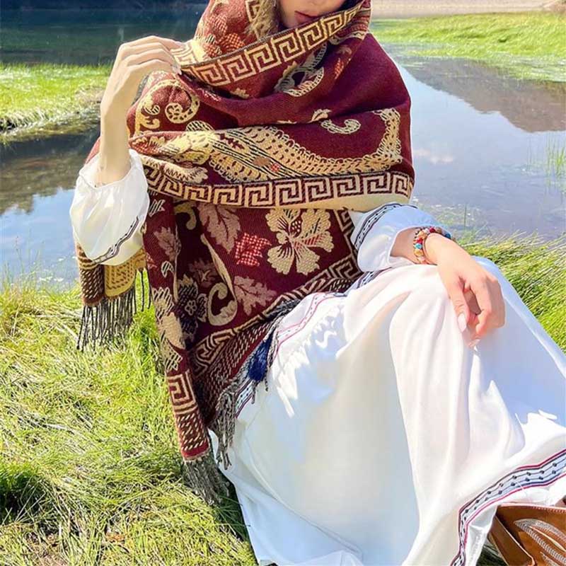 Buddha Stones Tybetańskie Kwiaty Liście Wzór Projekt Szal Przytulny Szal Podróżny Otulacz - image 31