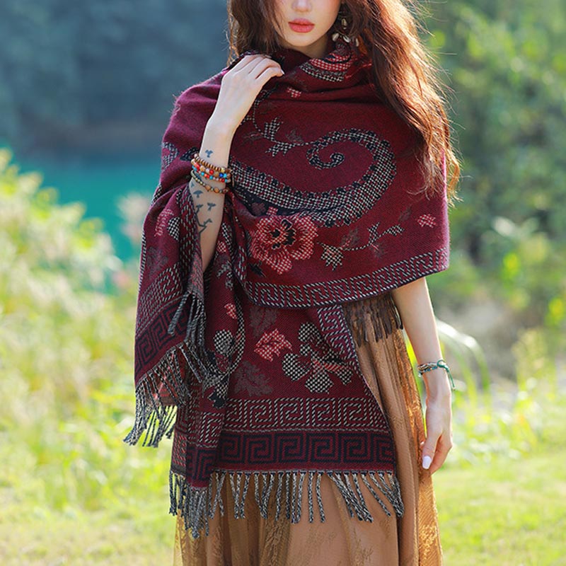 Buddha Stones Tybetańskie Kwiaty Liście Wzór Projekt Szal Przytulny Szal Podróżny Otulacz - image 20