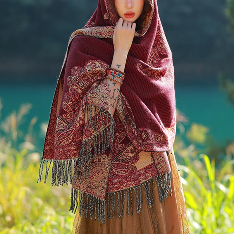 Buddha Stones Tybetańskie Liście Winorośli Wzór Projekt Szal Przytulny Szal Podróżny Otulacz - image 1