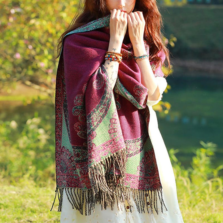 Buddha Stones Tybetańskie Liście Winorośli Wzór Projekt Szal Przytulny Szal Podróżny Otulacz - image 14