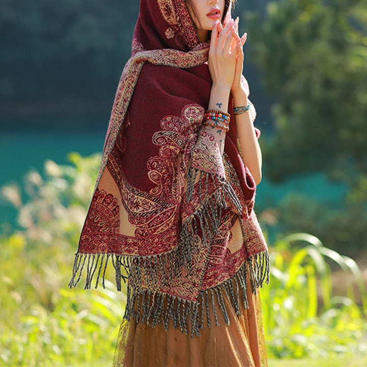 Buddha Stones Tybetańskie Liście Winorośli Wzór Projekt Szal Przytulny Szal Podróżny Otulacz - image 2