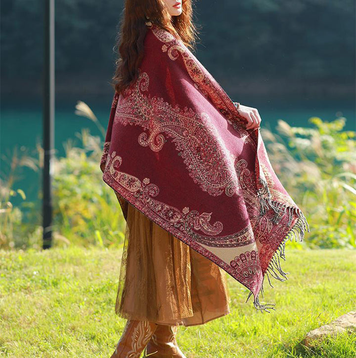 Buddha Stones Tybetańskie Liście Winorośli Wzór Projekt Szal Przytulny Szal Podróżny Otulacz - image 3