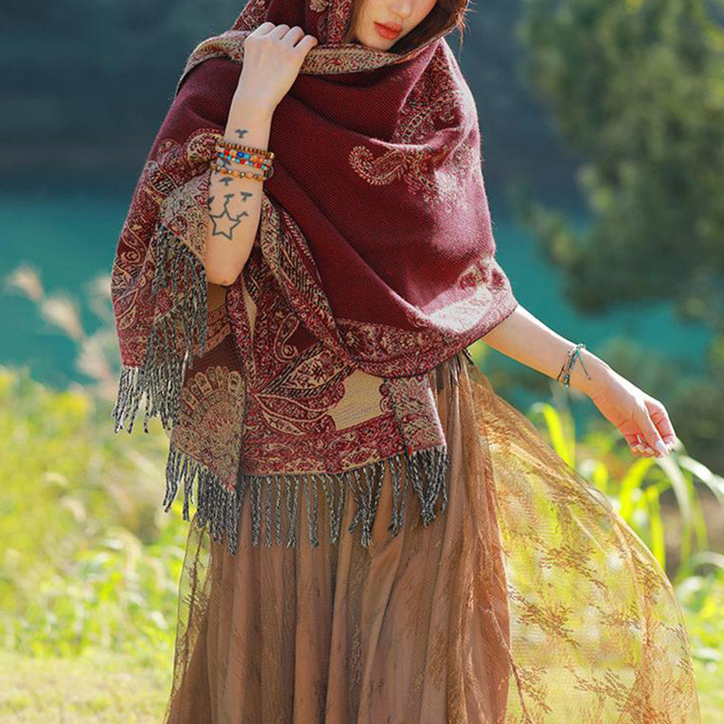 Buddha Stones Tybetańskie Liście Winorośli Wzór Projekt Szal Przytulny Szal Podróżny Otulacz - image 6