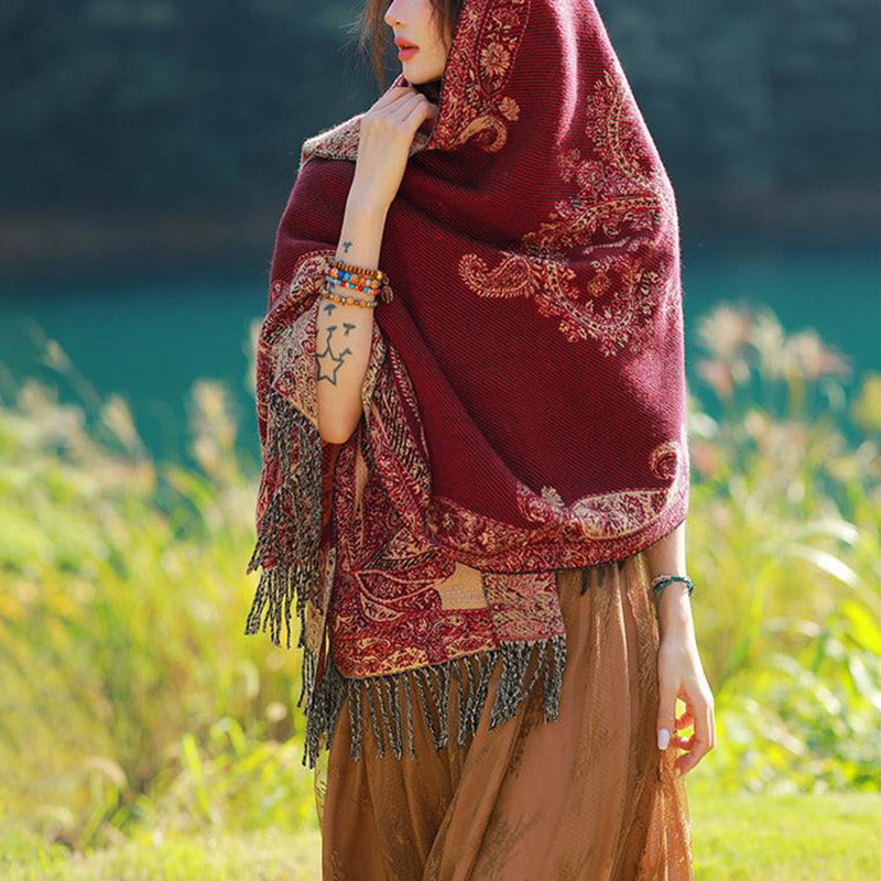 Buddha Stones Tybetańskie Liście Winorośli Wzór Projekt Szal Przytulny Szal Podróżny Otulacz - image 4