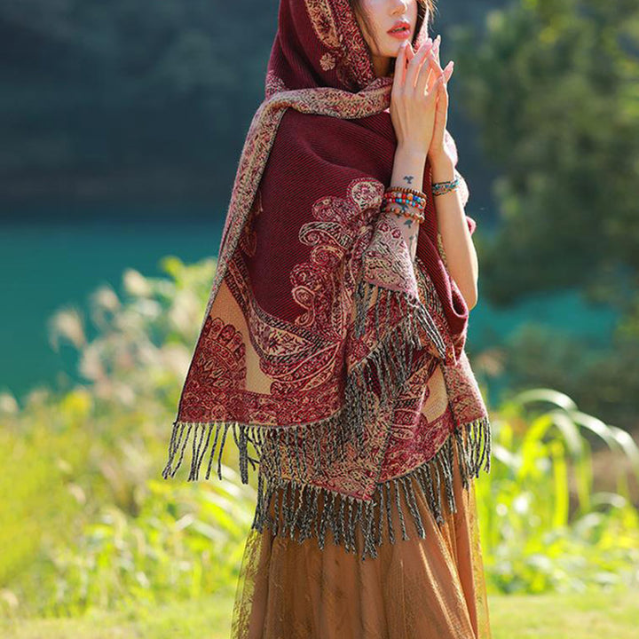 Buddha Stones Tybetańskie Liście Winorośli Wzór Projekt Szal Przytulny Szal Podróżny Otulacz - image 10