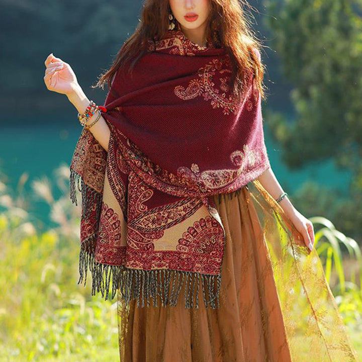 Buddha Stones Tybetańskie Liście Winorośli Wzór Projekt Szal Przytulny Szal Podróżny Otulacz - image 11