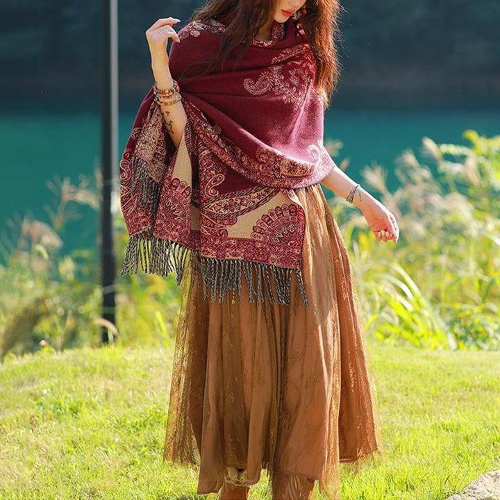 Buddha Stones Tybetańskie Liście Winorośli Wzór Projekt Szal Przytulny Szal Podróżny Otulacz - image 9