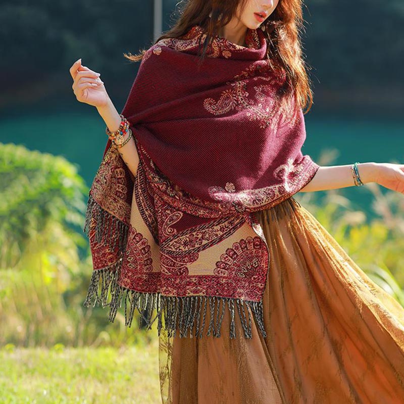 Buddha Stones Tybetańskie Liście Winorośli Wzór Projekt Szal Przytulny Szal Podróżny Otulacz - image 8