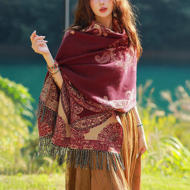 Buddha Stones Tybetańskie Liście Winorośli Wzór Projekt Szal Przytulny Szal Podróżny Otulacz - image 7