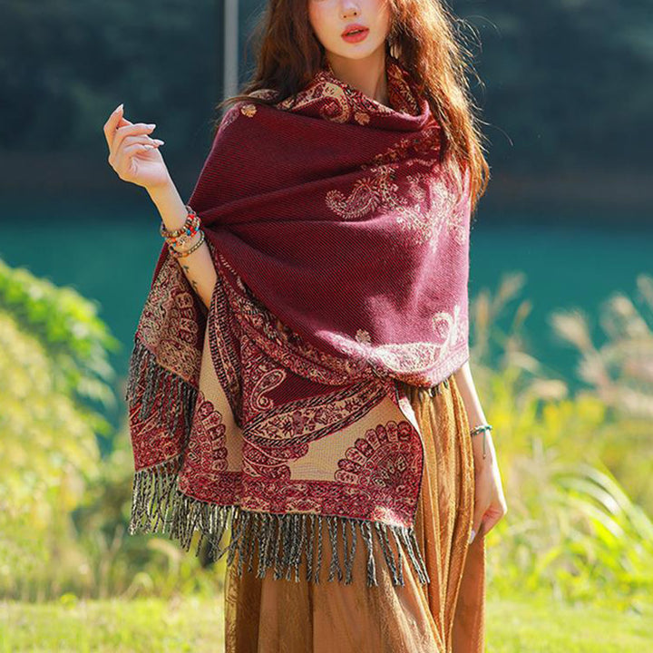 Buddha Stones Tybetańskie Liście Winorośli Wzór Projekt Szal Przytulny Szal Podróżny Otulacz - image 7