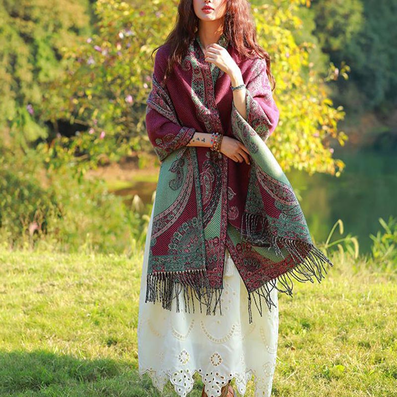 Buddha Stones Tybetańskie Liście Winorośli Wzór Projekt Szal Przytulny Szal Podróżny Otulacz - image 16