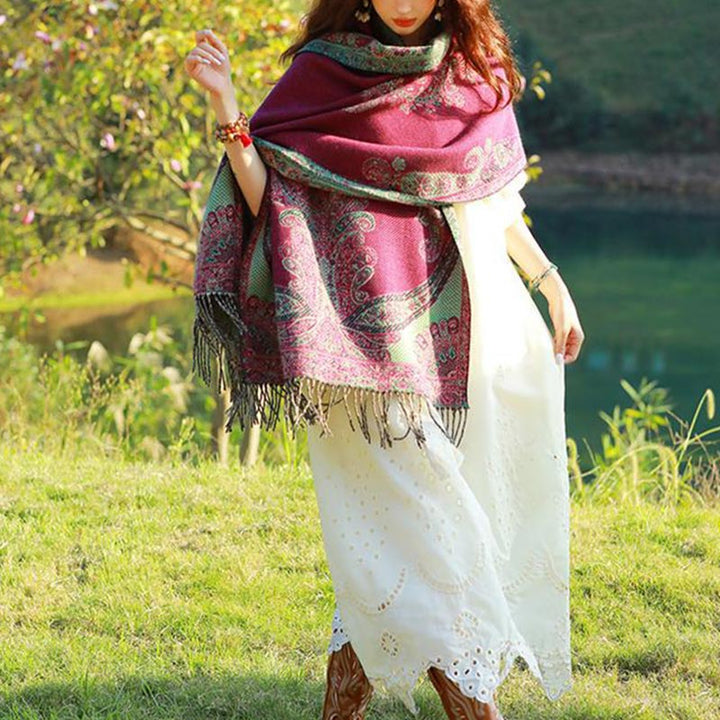 Buddha Stones Tybetańskie Liście Winorośli Wzór Projekt Szal Przytulny Szal Podróżny Otulacz - image 19