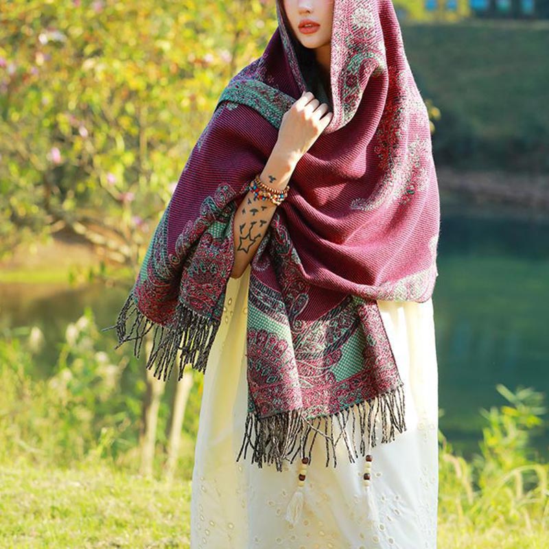 Buddha Stones Tybetańskie Liście Winorośli Wzór Projekt Szal Przytulny Szal Podróżny Otulacz - image 15