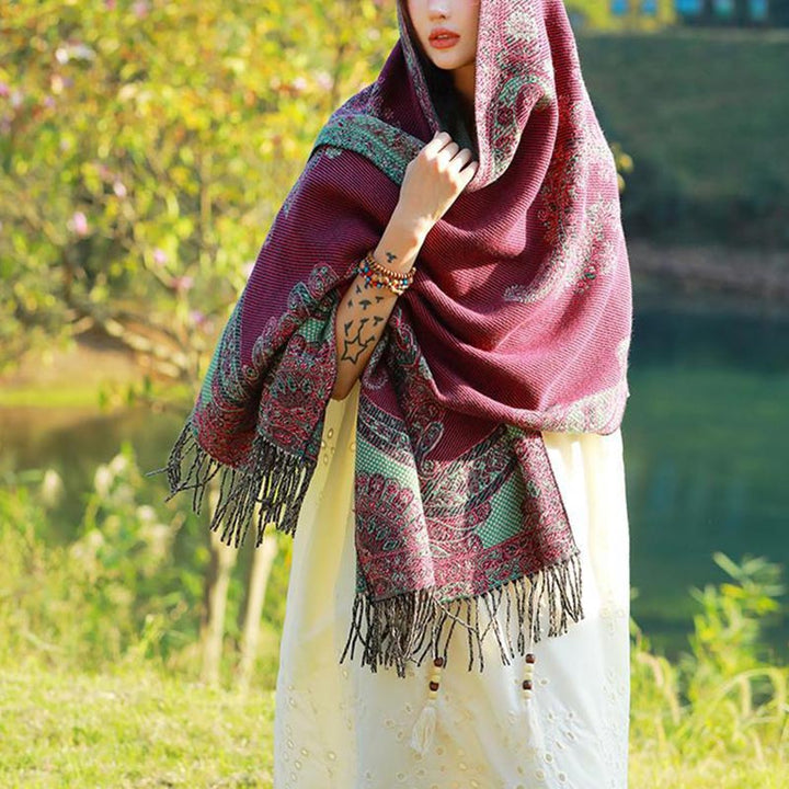 Buddha Stones Tybetańskie Liście Winorośli Wzór Projekt Szal Przytulny Szal Podróżny Otulacz - image 15