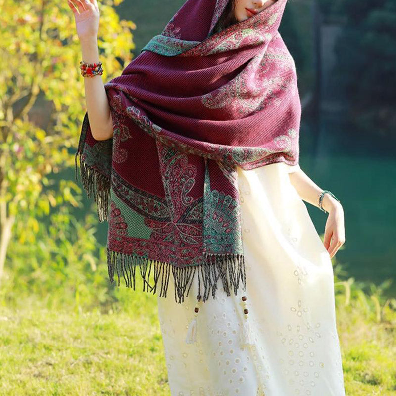 Buddha Stones Tybetańskie Liście Winorośli Wzór Projekt Szal Przytulny Szal Podróżny Otulacz - image 17