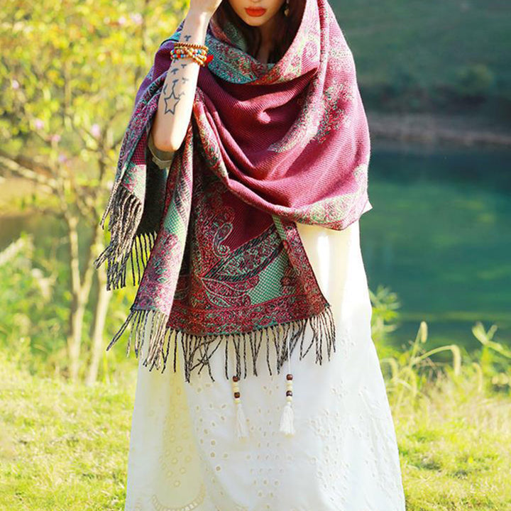 Buddha Stones Tybetańskie Liście Winorośli Wzór Projekt Szal Przytulny Szal Podróżny Otulacz - image 20