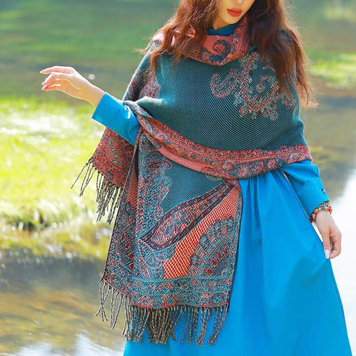 Buddha Stones Tybetańskie Liście Winorośli Wzór Projekt Szal Przytulny Szal Podróżny Otulacz - image 30